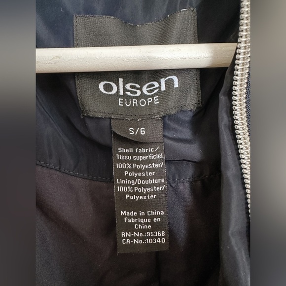Olsen - Spring Long Hooded Jacket - Cinch Waist - Navy - Size 6 - Picture 10 of 10